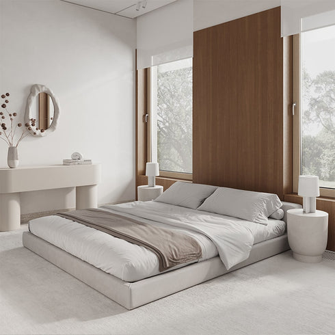 Brede Low Headboard Cotton Linen Fabric Minimalist Bed Frame